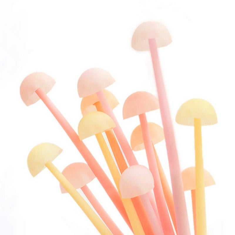 Funny live 6 Pcs/Set Bendable Luminous Gel Rollerball Pens, Creative Silicone Gel Pen Free to Bend, Soft Leaves Touch Comfortably, 0.5mm Black Ink, Office Home Bedroom Decoration (Mushroom) - Image 1